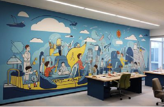 共青城办公室墙绘的特点。